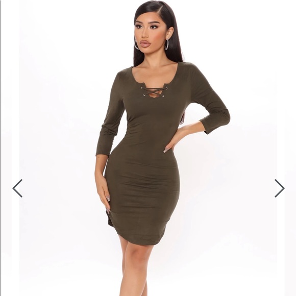 Soft Moves Suede Mini Dress- Olive - Picture 1 of 8